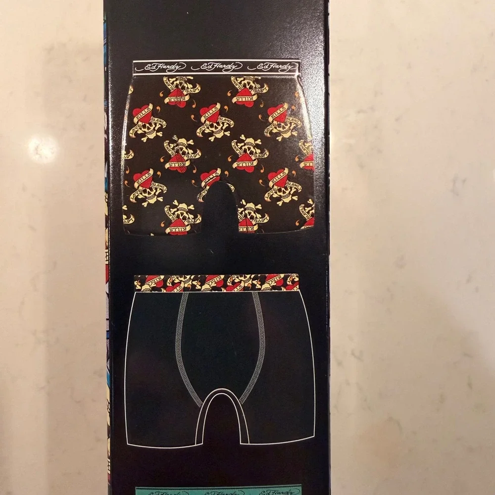 Ed Hardy Cotton Stretch Boxer Briefs 4 Pack (MD 32-34) Soft Skull Dragon Tattoo